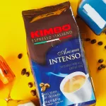 Genuine coffee beans roasted Kim Bo Intenso 250 grams, imported from Italy.