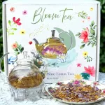 ชุดชากลีบดอกบัวพร้อมกาและฐานอุ่น ชาจีน​กลีบดอกบัวสีน้ำเงิน​ ชนิดแห้ง​ " Bloom Tea "