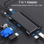 Becao 7 in 1 USB-C USB 3.1 ประเภท C ถึง 4 พัน HDMI VGA Rj45 Gigabit Ethernet 3 USB 3.0 พอร์ต PD ชาร์จอะแดปเตอร์ท่าเรือผู้ถือ Hub