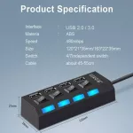 Usb 3.0 Hub Multi Usb Hub 7 Port Otg Hub Charge With Power Adapter Led Usb Multi Ports Splitter For Computer Pc Extender 3.0 2.0
