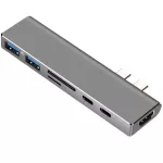Ingelon Thunderbolt 3 Dock 7in1 USB-C Hub Dual Type-C Multiort Card Reader USB3.1 Charge Adapter 4K HDMI for MacBook Pro