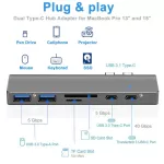 Ingelon Thunderbolt 3 Dock 7in1 Usb-C Hub Dual Type-C Multiport Card Reader Usb3.1 Charge Adapter 4k Hdmi For Macbook Pro