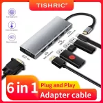 Tishric 6 In 1 Type C Multi Splitter Adapter Rj45 100/1000m Pd Vga Usb 3.0 Usb C Hub Dock For Macbook Pro/air/huawei Mate/lenovo