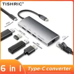 Tishric 6 In 1 Type C Multi Splitter Adapter Rj45 100/1000m Pd Vga Usb 3.0 Usb C Hub Dock For Macbook Pro/air/huawei Mate/lenovo