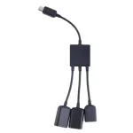 3 In 1 Micro Usb Hub Male To Female Double Usb 2.0 Host Otg Adapter Cable Converter Extender Universal For Mobile Phones Black