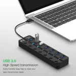 Hannord Usb Hub 3.0 High Speed 4 / 7 Port Usb 3.0 Hub Splitter With On/off Switch For Pc Windows Macbook Computer Accessories