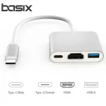 Basix USB Type-C Hub Adapter 3-in-1 USB C HDMI USB3.0 Type-C Female Adapter with Charging Converter for New MacBook