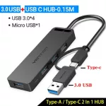 Vention Usb C 3.1 Hub Usb-C To Usb 3.0 Switch 4 Port With Micro Usb Charging Port For Macbook Pro Huawei Mate 30 Otg Type C Hub