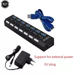 Usb Hub Usb 3.0 Splitter Multi Usb 7 Ports Hab With Eu Plug Power Adapter 7 Switch For Charging Tf Sd Card Reader Pc Computer