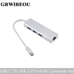 Grwibeou Usb 3.0 Hub Type C To Ethernet Network Adapter 1000 Mbps Rj45 Usb 3.1 With 3 Usb 3.0 Ports Usb Splitter For Macbook Pro