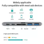 Dual Usb Type C Hub For Macbook Pro 6 In 1 Usb C Docking Station Adapter Hub Adapter Support 2 Usb 3.0 Ports Sd / Tf Card Port