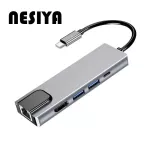 Usb C Hub Multiport Adapter With 1000m Rj45 Gigabit Ethernet Usb3.0 4k Hdmi Output Network For Macbook Pro Typec Windows Laps