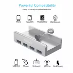 Orico Usb Hub Mh4pu Aluminum 4 Ports Usb 3.0 Clip-Type Hub For Desk Lap Clip Range 10-32mm With 150cm Date Cable Silver