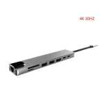 6 in 1 USB 3.0 High Speed ​​Ports Type-C Hub USB-C to 4K 30Hz HD LAP RJ45 Gigabit Ethernet Network PD Hub