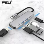 Fsu Usb C Hub Thunderbolt 3 Type C To Hdmi 4k Uhd 87w Pd Fast Charging Usb 3.0 Hib 1000mbps Transfer Converter Type C Adapter