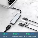 Fsu Usb C Hub Thunderbolt 3 Type C To Hdmi 4k Uhd 87w Pd Fast Charging Usb 3.0 Hib 1000mbps Transfer Converter Type C Adapter