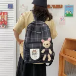 กระเป๋าเป้ผู้หญิง/Striped school bag female Korean student backpack plaid backpack