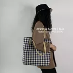 Square Lattice Canvas Bag Women's Single Shoulder Japanese Korean Style Large-Capacity Art Bag