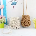 Drawstring Women's Straw Bucket Bag Summer Woven Shoulder Bags Shopping Purse Beach Handbag Straw Handbags Travel Bag