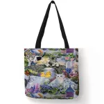 Durable Linen Practical Shopping Hand Bag 3D Cat Golden Retriever Pattern Shoulder Bags Female Beach Tote Bag Bolsas Feminina