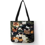 Durable Linen Practical Shopping Hand Bag 3D Cat Golden Retriever Pattern Shoulder Bags Female Beach Tote Balsasas Feminina