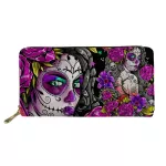 ELVISWORDS Sugar Skull Girls Long Leather Woman Wallets Waterproof Cool Purse for Women Ladies Bags for Money Phone Case Female