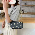 Fashion Daisy Women Underarm Handbag All Match PU Leather Ladies Chain Shoulder Bags Vintage Female Baguette Travel Clutch Purse