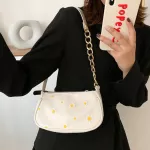 Fashion Daisy Women Underarm Handbag All Match PU Leather Ladies Chain Shoulder Bags Vintage Female Baguette Travel Clutch Purse