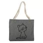 Fashion canvas shoulder bag cat and cat printing portable shopping bag leisure fan linen shopping portable canvas bag custom