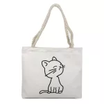 Fashion canvas shoulder bag cat and cat printing portable shopping bag leisure fan linen shopping portable canvas bag custom
