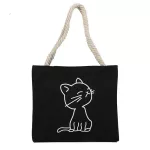 Fashion canvas shoulder bag cat and cat printing portable shopping bag leisure fan linen shopping portable canvas bag custom