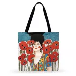 Fashion Black Hair Girl Painting Print Bag For Women Casual Tote Ladies Shoulder Bag Foldable Shopping Bag Outdoor Beach Bags