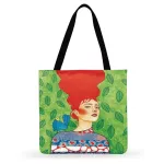 Fashion Black Hair Girl Painting Print Bag For Women Casual Tote Ladies Shoulder Bag Foldable Shopping Bag Outdoor Beach Bags