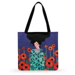 Fashion Black Hair Girl Painting Print Bag For Women Casual Tote Ladies Shoulder Bag Foldable Shopping Bag Outdoor Beach Bags
