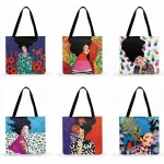 Fashion Black Hair Girl Painting Print Bag For Women Casual Tote Ladies Shoulder Bag Foldable Shopping Bag Outdoor Beach Bags