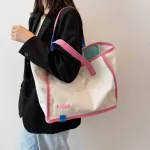 Contrasting Color Canvas Bag Ladies Handbag Korean Art Canvas Shopping Bag Shoulder Bag