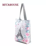 Miyahouse Canvas Oulder Bag Women Tote Handbag Eiffel Tower Printed Ca Totes Fe Beach Bag Bolsa Finina