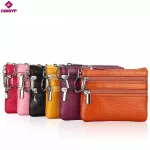 DOLOVE Genuine Leather Small Wallet Women Coin Bag double zipper Womens Wallets and Purses Leather Wallet Small Clutch Bag