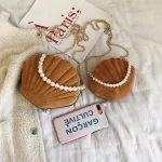 Elegant Velvet Shell Shape Designer Bag Ladies Shoulder Bag Fashion Banquet Party Chain Crossbody Bags For Women Pearl Portable