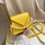 Fashion Exquisite Shopping Bag Women Pure Color Leather Tote Shoulder Bag Casual Pearl Handle Crossbody Handbag