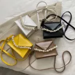 Fashion Exquisite Shopping Bag Women Pure Color Leather Tote Shoulder Bag Casual Pearl Handle Crossbody Handbag