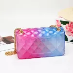 Fashion Colorful PVC Bag Women High Quality Transparent Plaid Jelly Chian Crossbody Bags Gradient Candy Color Lady Shoulder Bag