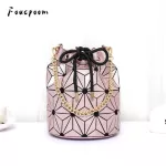 Fashion Luminous Women Drawstring Bucket Bags Geometry Plaid Shoulder Bags Folding Chains Handbag Diamond Casual Tote Bucket Bag
