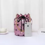 Fashion Luminous Women Drawstring Bucket Bags Geometry Plaid Shoulder Bags Folding Chains Handbag Diamond Casual Tote Bucket Bag