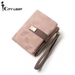 Fashion Female Wallet Short Leaf Print Women Wallet Lady Small Nubuck Leather Purse Girl Card Holders Wallet With Wrist Strap