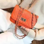 Fashion new handbags High quality PU leather Women bag Lock Stereotypes lattice Sweet girl Small incense wind chain square bag