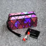 fashion Geometric folding make up bag Laser PU cosmetic bag casual women makeup case toiletry bag