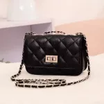 Fashion new handbags High quality PU leather Women bag Lock Stereotypes lattice Sweet girl Small incense wind chain square bag