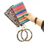 Fashion Multi-purpose PU Leather Flower Leopard Printed Phone Wallet O Key Rings Women Wristlet Bracelets Key Chain Gifts