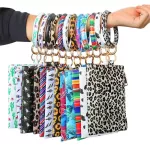 Fashion Multi-purpose PU Leather Flower Leopard Printed Phone Wallet O Key Rings Women Wristlet Bracelets Key Chain Gifts